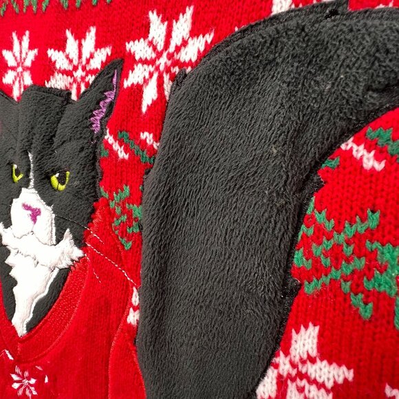 33 Degrees Black White Cat Christmas Sweater XL Broken Ornaments Fun Attitude - Picture 5 of 16